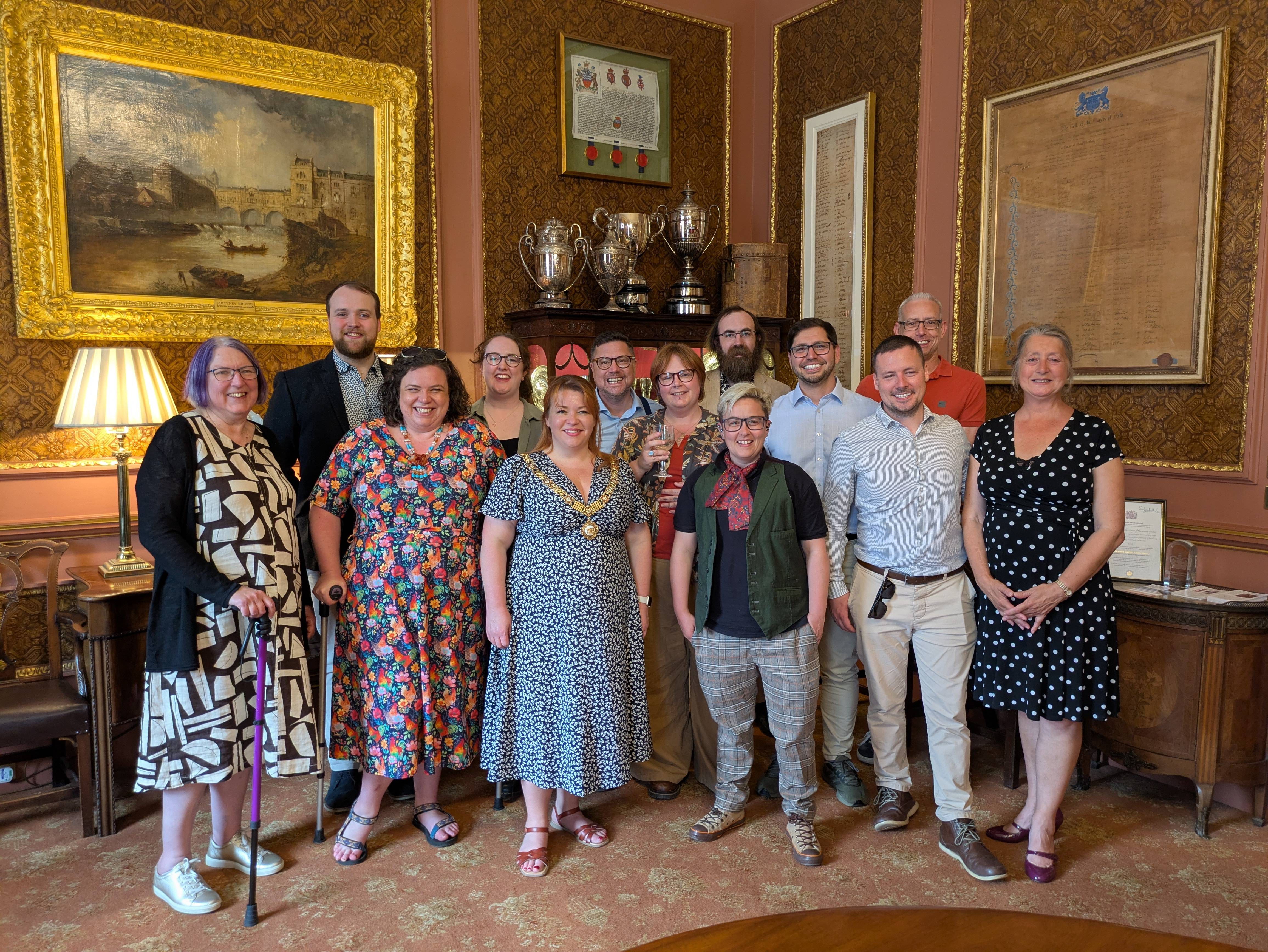 Trustees, committee members, councillors and Madam Mayor in the Mayor's Parlor.